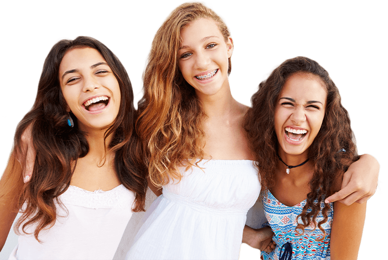 Three teens with healthy smiles
