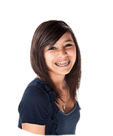 Young woman with traditional braces orthodontics smiling