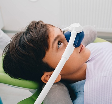 Child with nitrous oxide sedation dentistry mask in palce